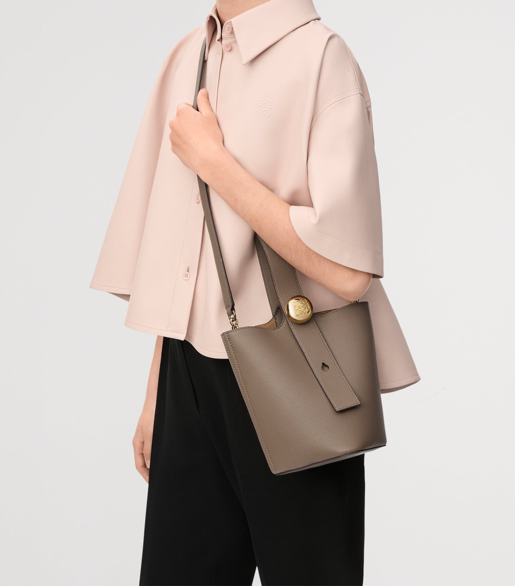 LOEWE Brown Mini Leather Pebble Bucket Bag