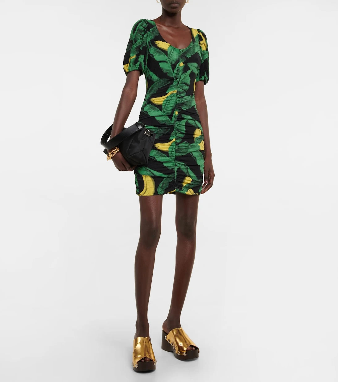 Ganni - Printed ruched mini dress