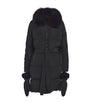 Yves Salomon Black Fur-Trim Down Coat with Mittens