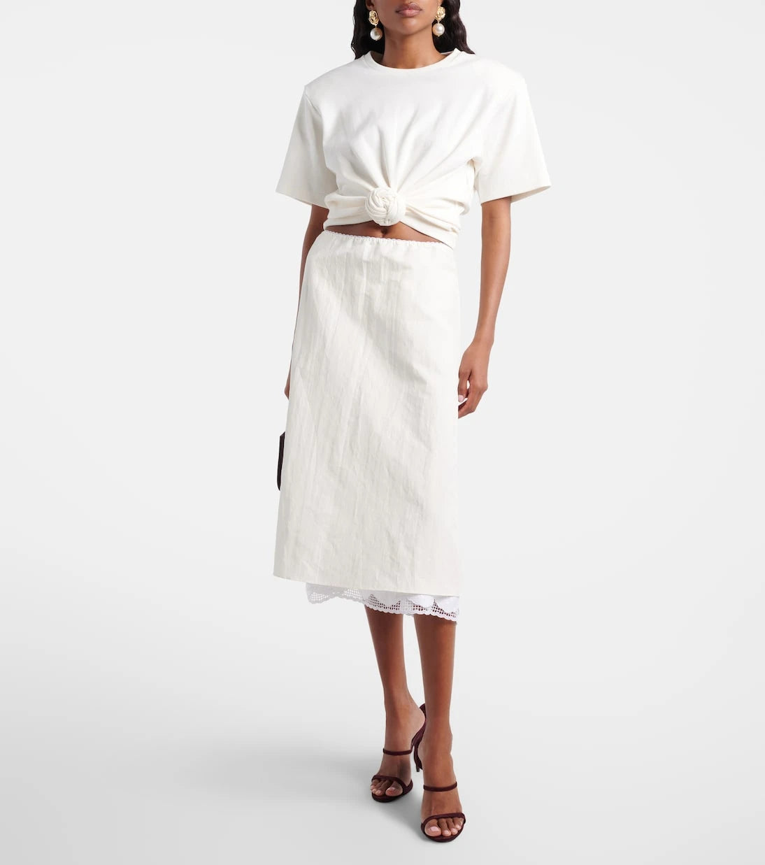 Magda Butrym - Lace-trimmed silk-blend midi skirt