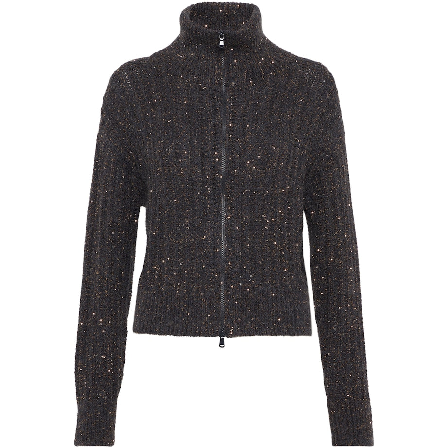 Sequin-Embellished High-Neck Cardigan
