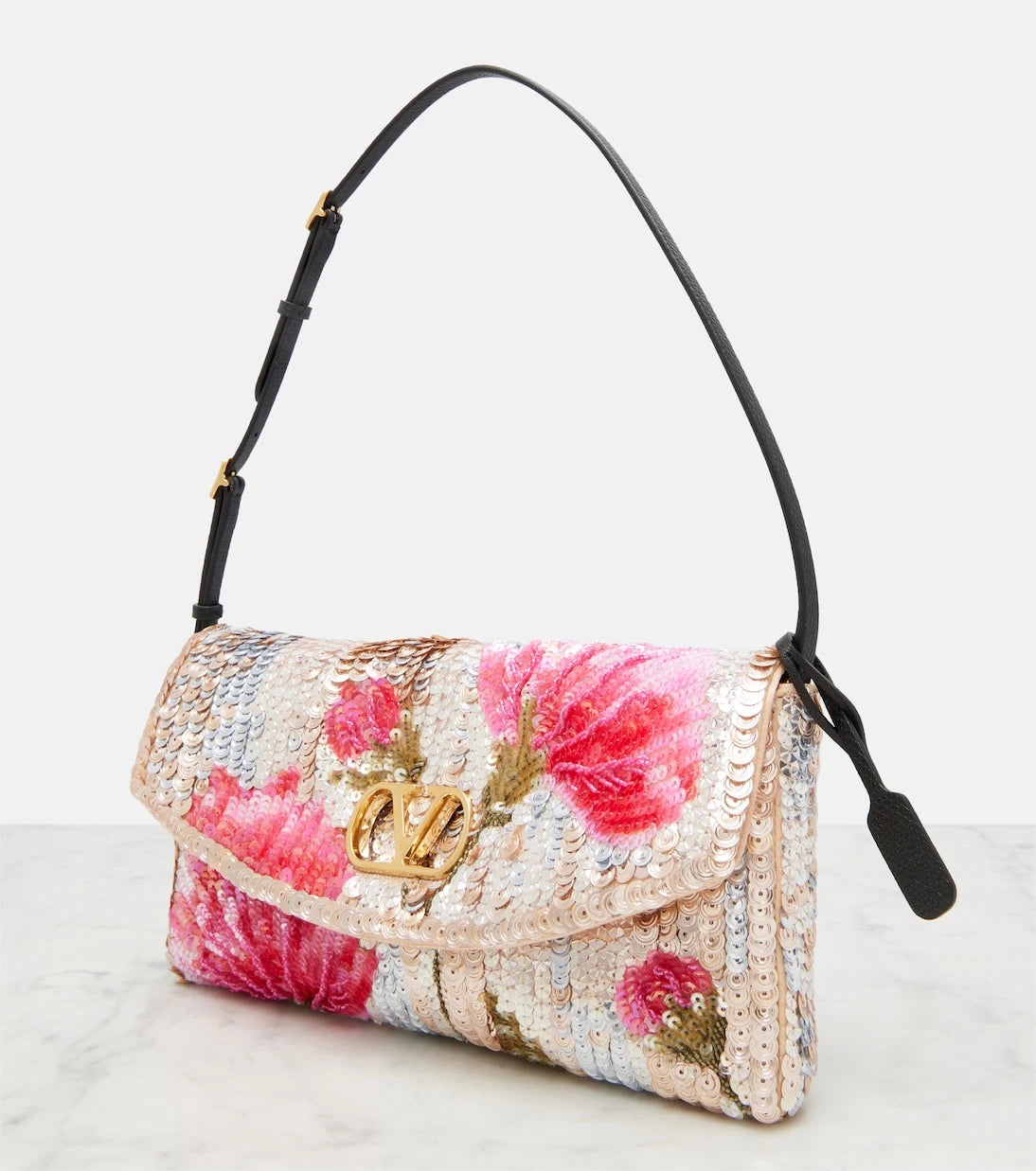 Valentino Garavani - DeVain Small floral sequined shoulder bag