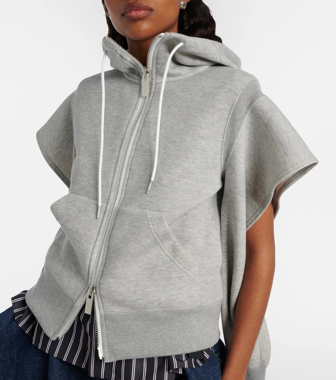 Sacai - Cutout cotton-blend fleece hoodie