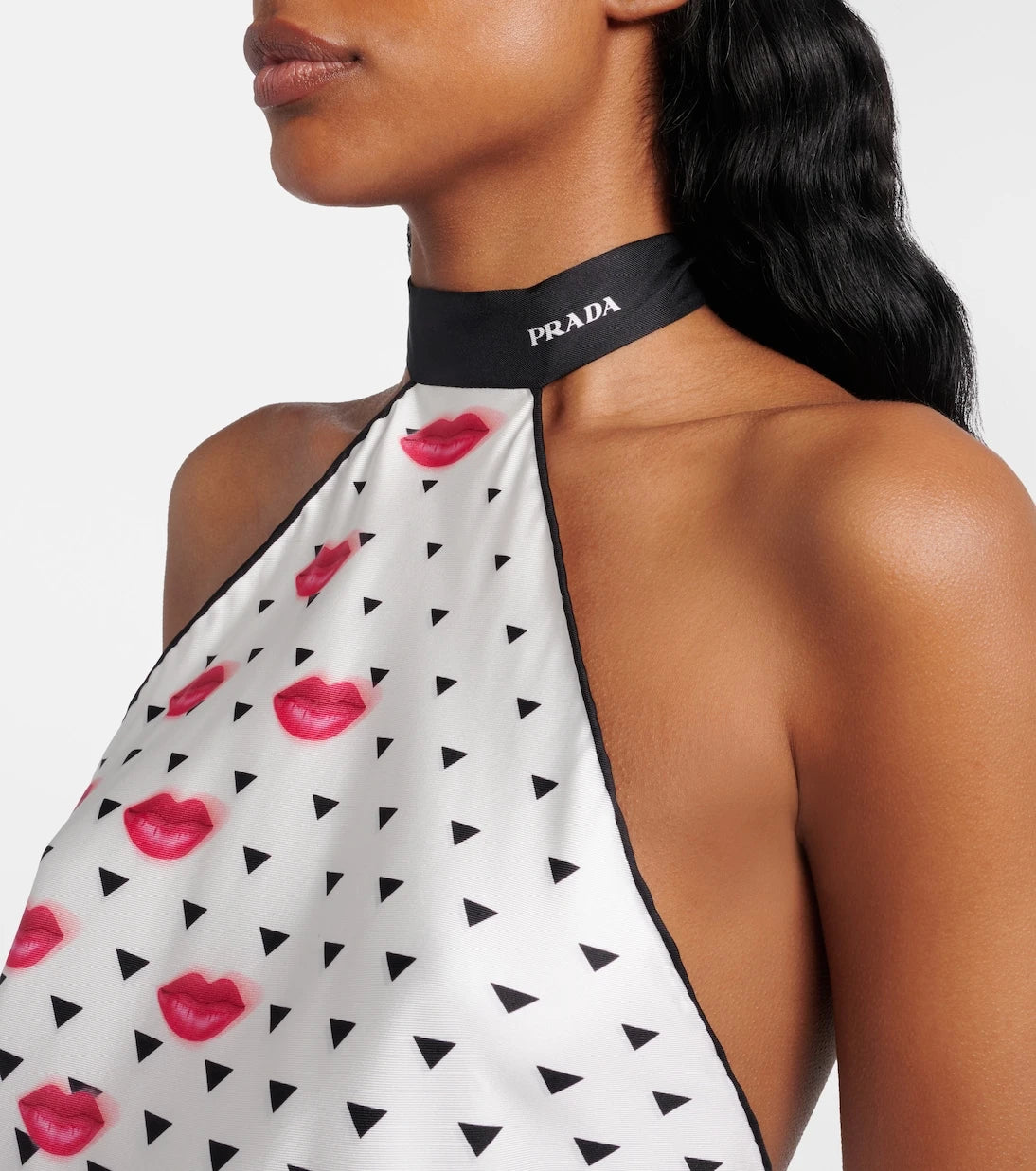 Prada - Printed silk twill halterneck top