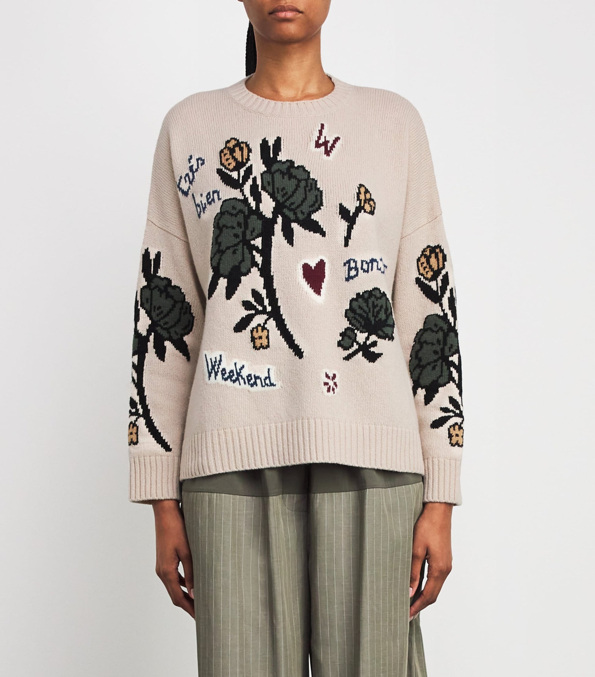White Virgin Wool Jacquard Sweater