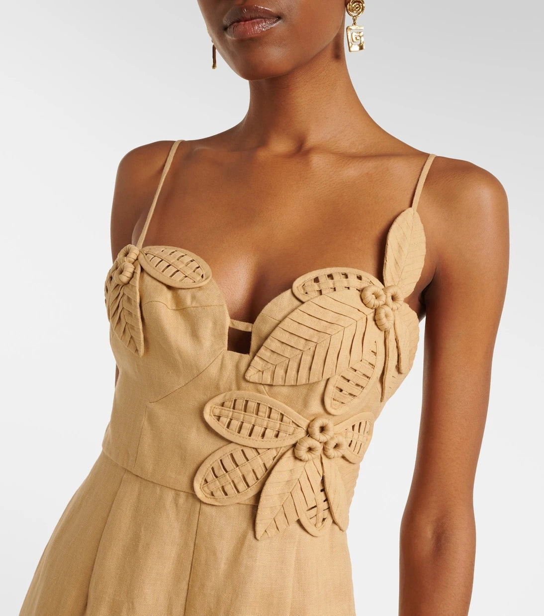 Farm Rio - Floral-appliqué linen jumpsuit