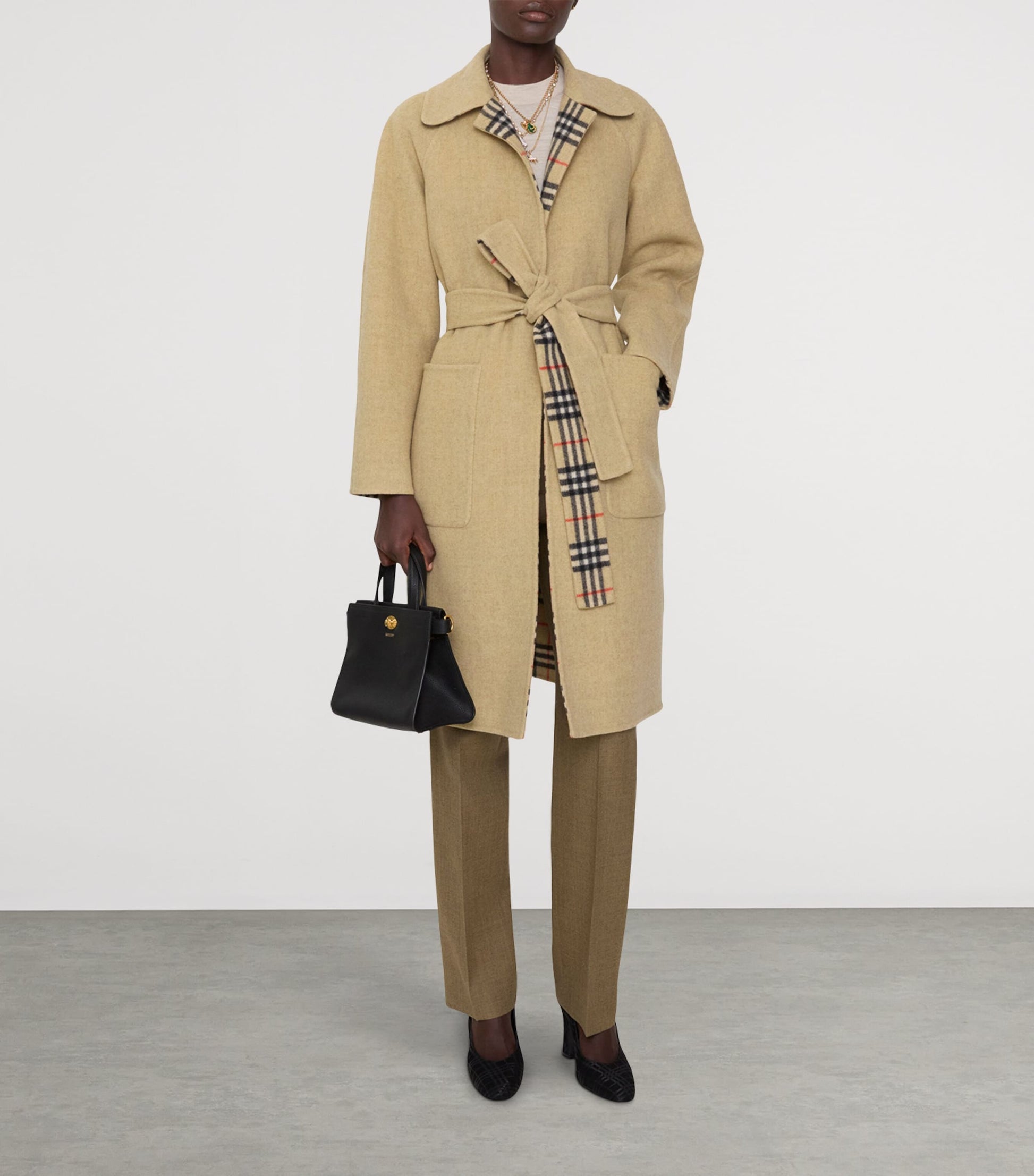 Burberry Beige Wool Reversible Hooded Wrap Coat