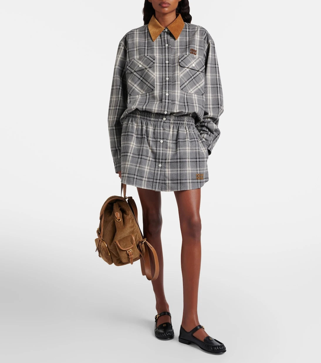 Miu Miu - Leather-trimmed corduroy backpack