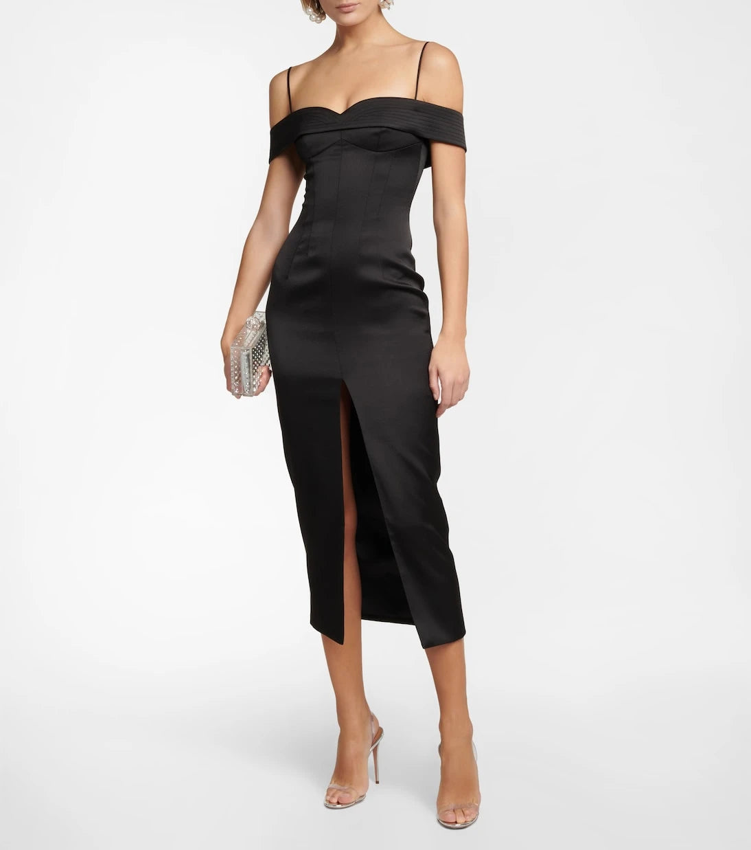 Rasario - Off-shoulder satin midi dress
