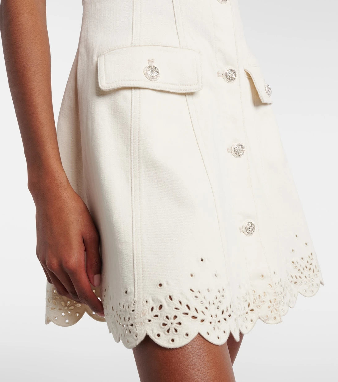 Self-Portrait - Broderie anglaise denim minidress