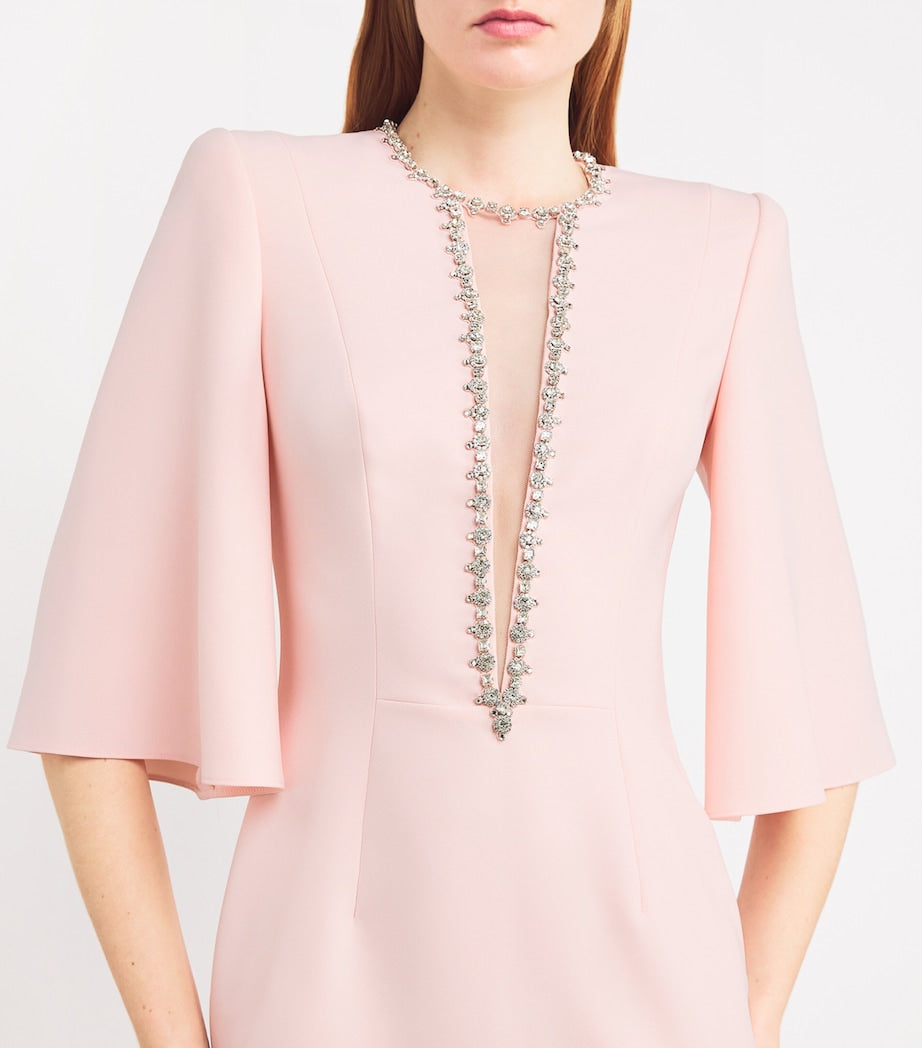 Jenny Packham Pink Crepe Embellished Midi Dress
