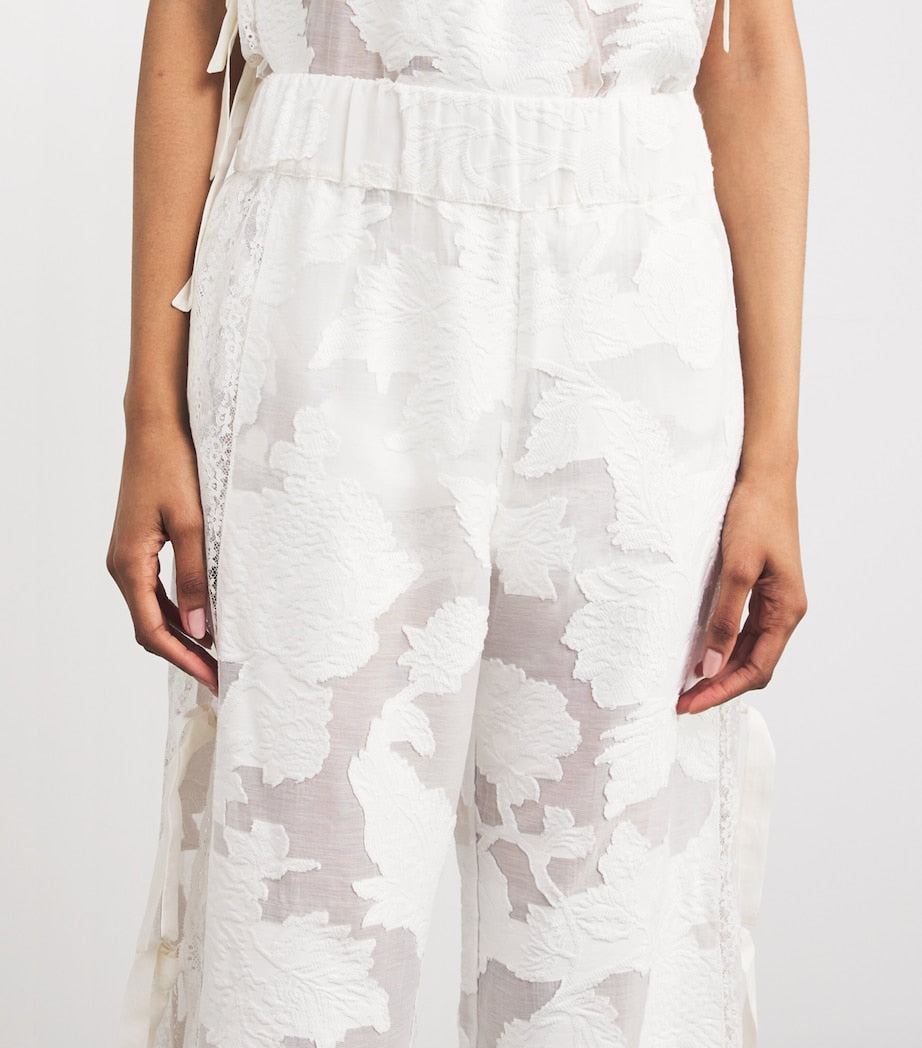 Loretta Caponi White Lace-Trim Clarissa Trousers