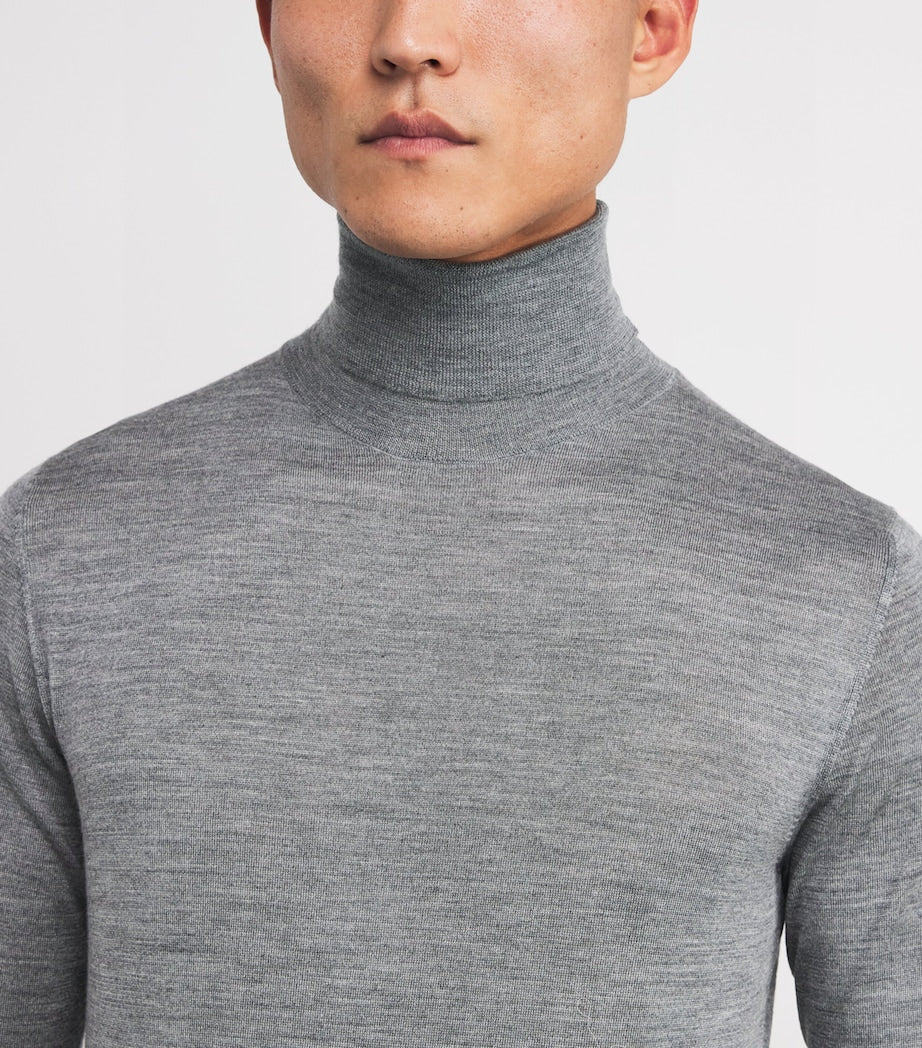 Isaia Grey Wool-Silk-Cashmere Rollneck Sweater