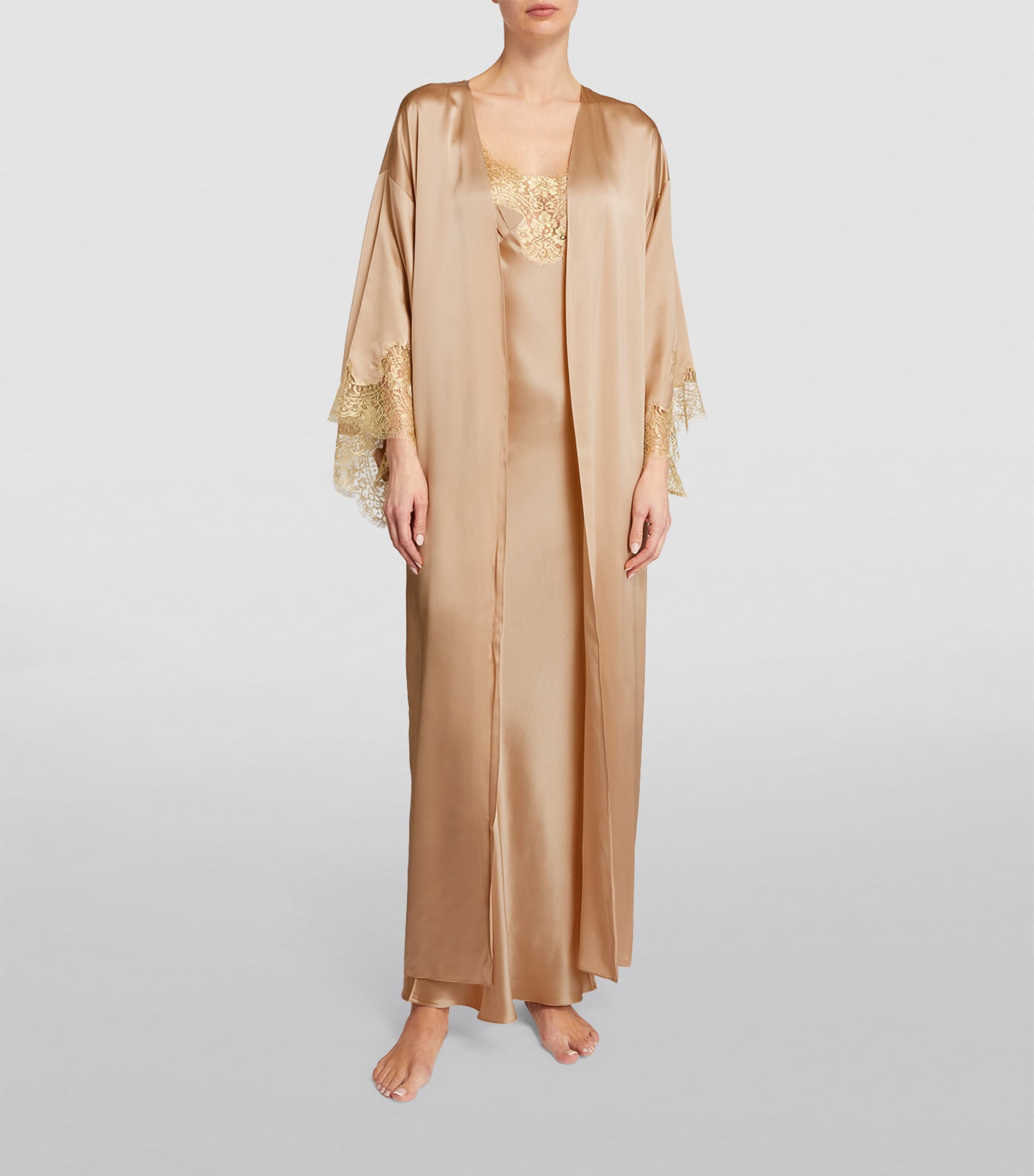 Silk Gina Long Robe ALMOND/GOLD