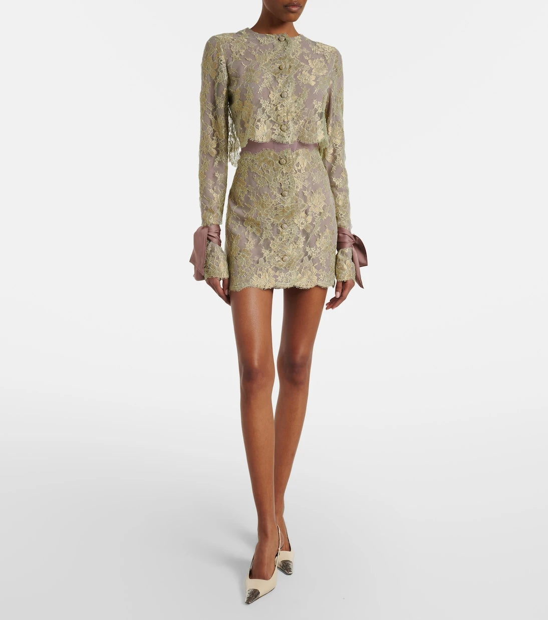 Saint Laurent - Silk-trimmed lace minidress