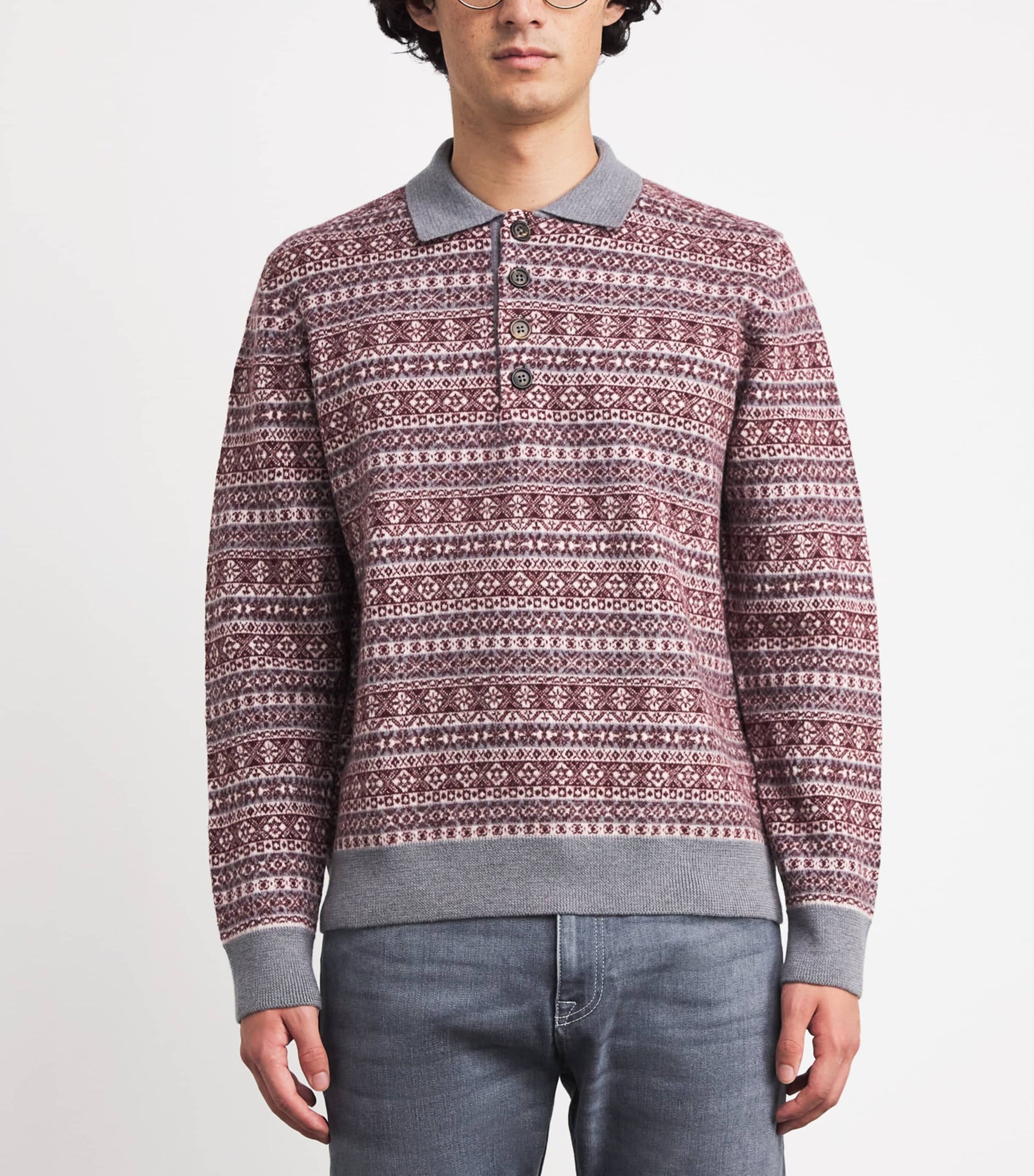 Eleventy Multi Wool Fair Isle Polo Sweater