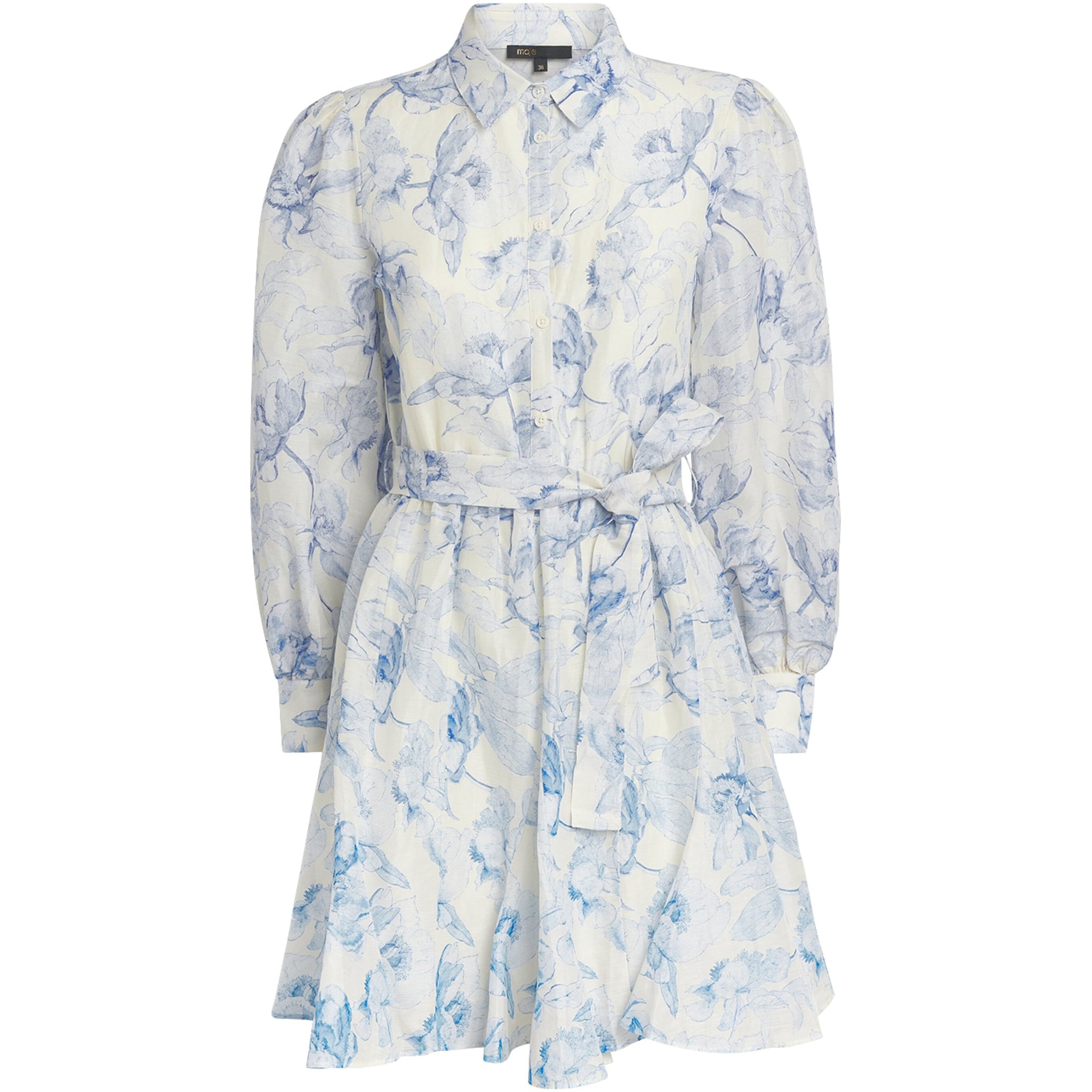 Maje Blue Linen-Blend Midi Shirt Dress