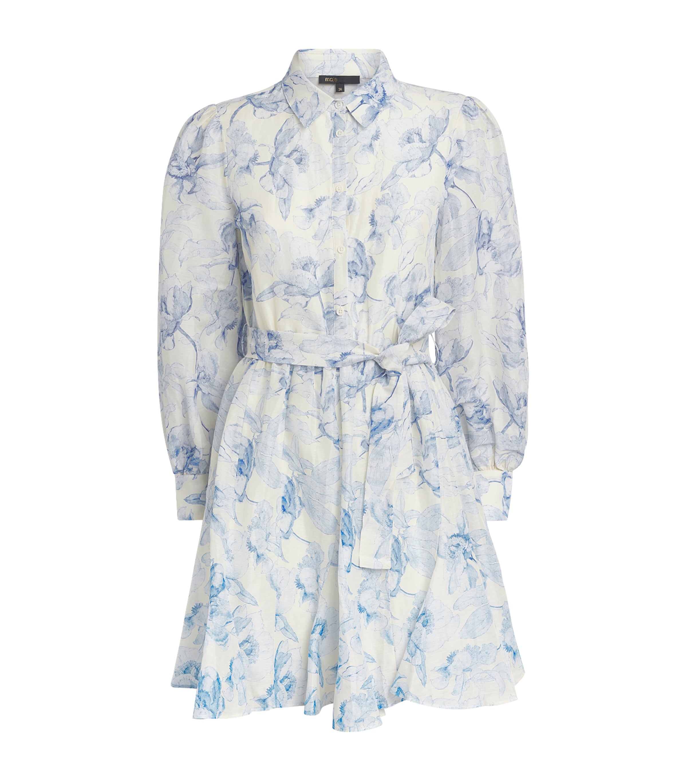 Maje Blue Linen-Blend Midi Shirt Dress