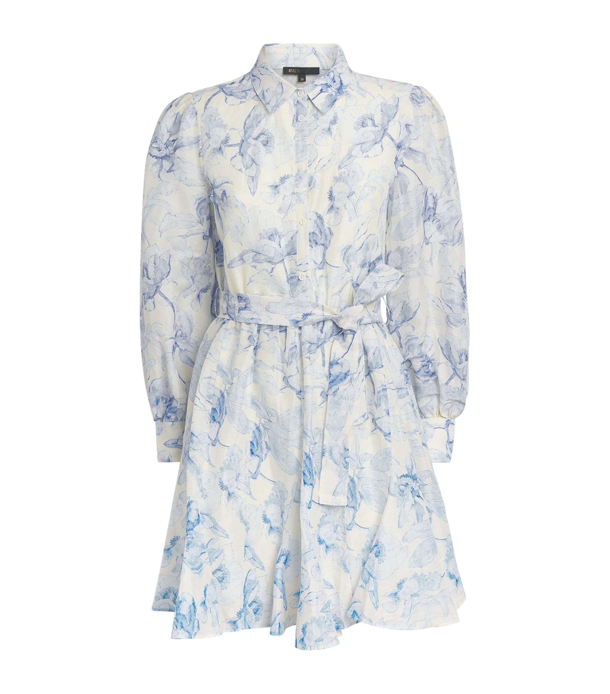Maje Blue Linen-Blend Midi Shirt Dress