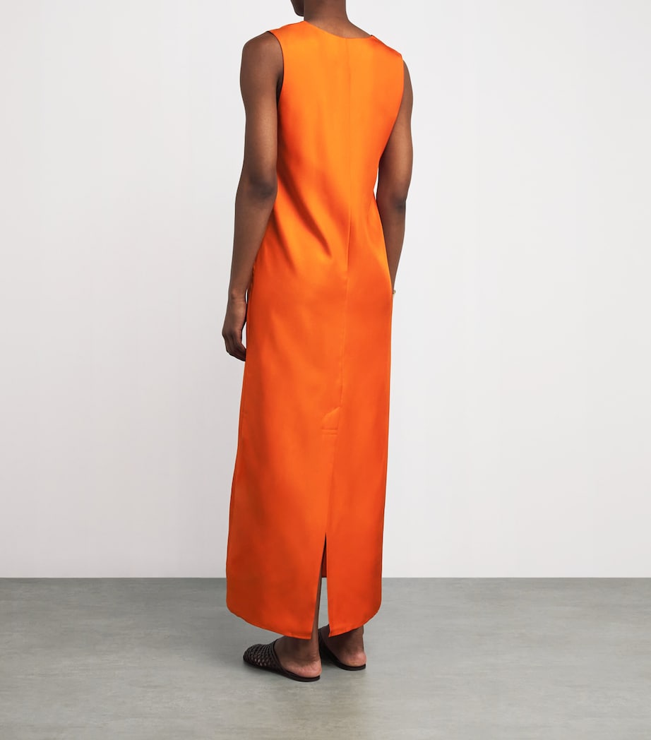 Róhe Orange Silk V-Neck Midi Dress