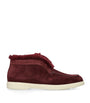 Santoni Burgundy Suede Fur-Trim Fortune Ankle Boots