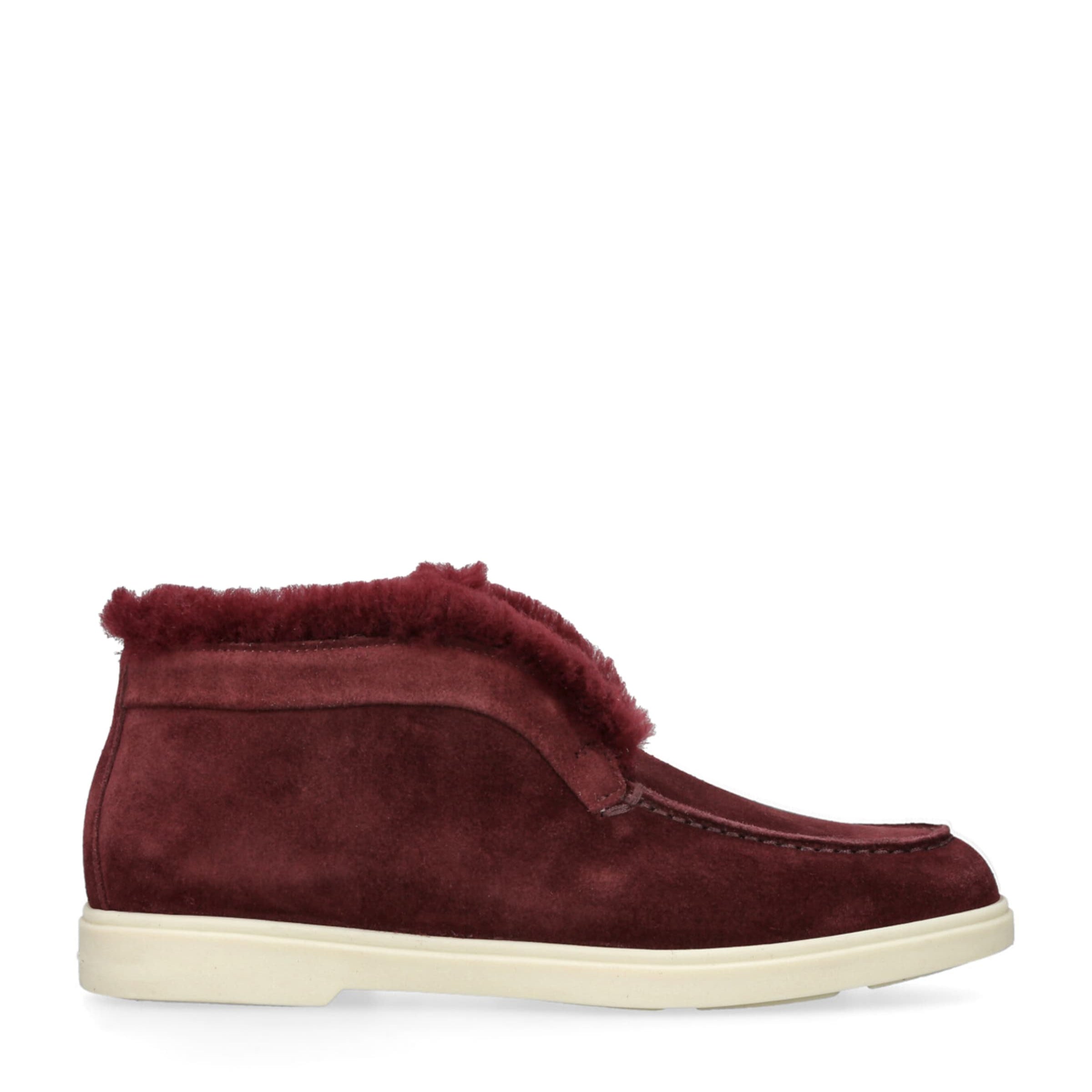 Santoni Burgundy Suede Fur-Trim Fortune Ankle Boots