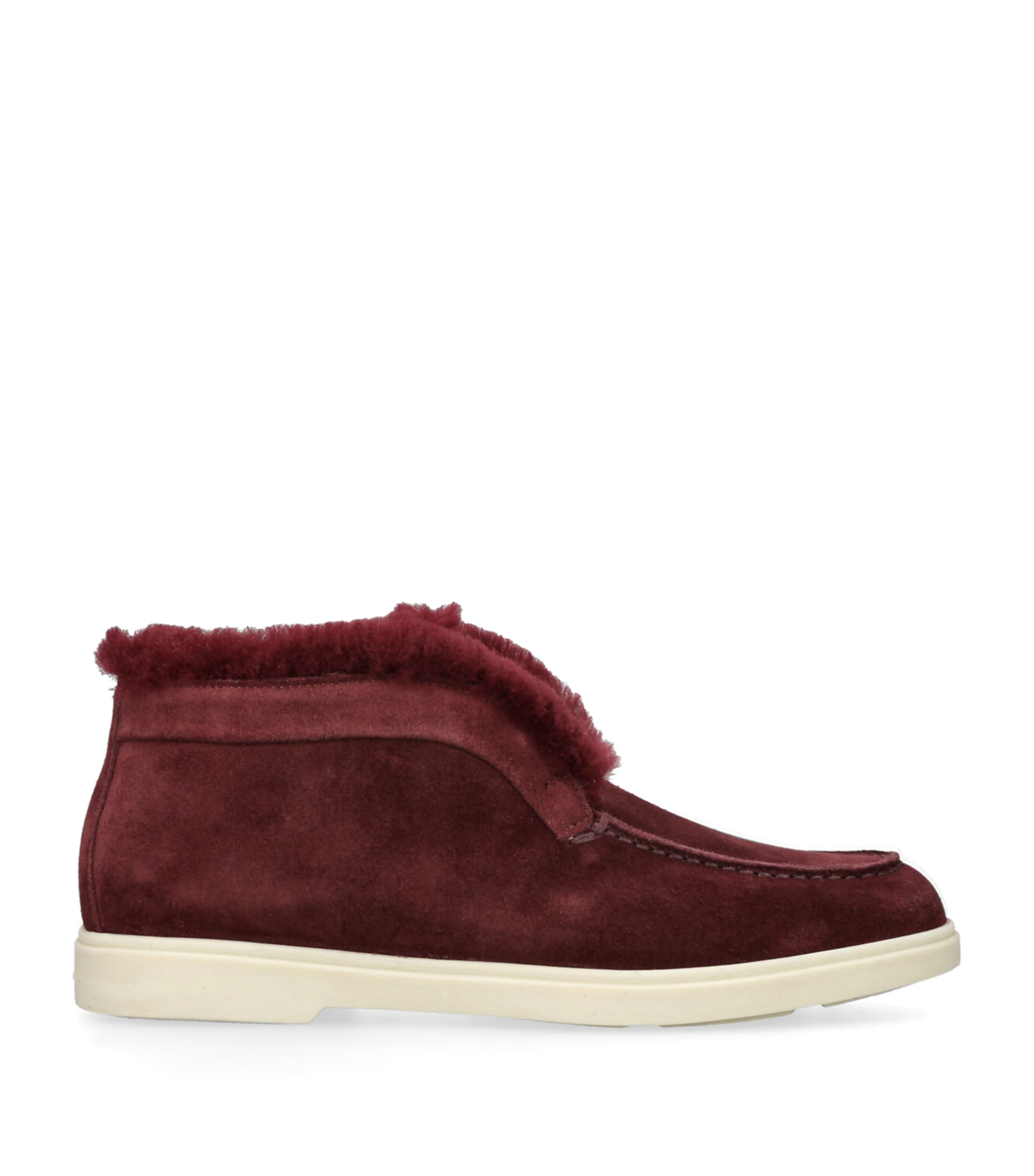 Santoni Burgundy Suede Fur-Trim Fortune Ankle Boots