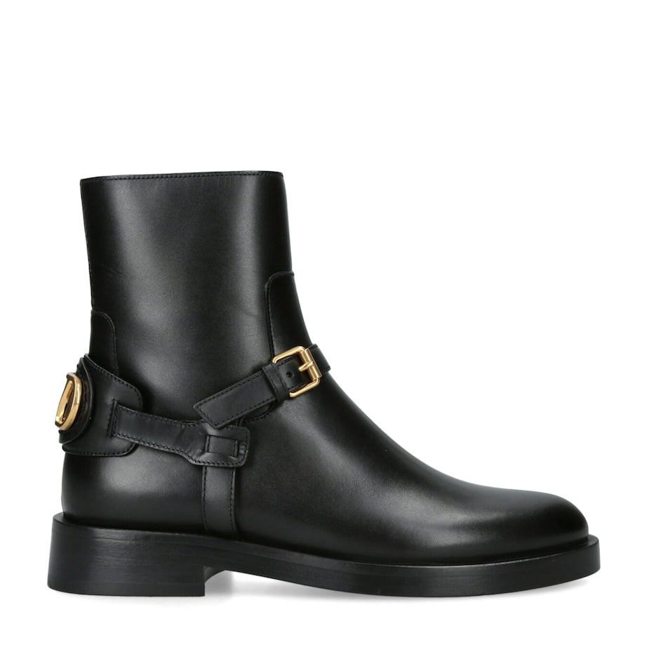 Valentino Garavani Black Leather Signature VLogo Ankle Boots 30