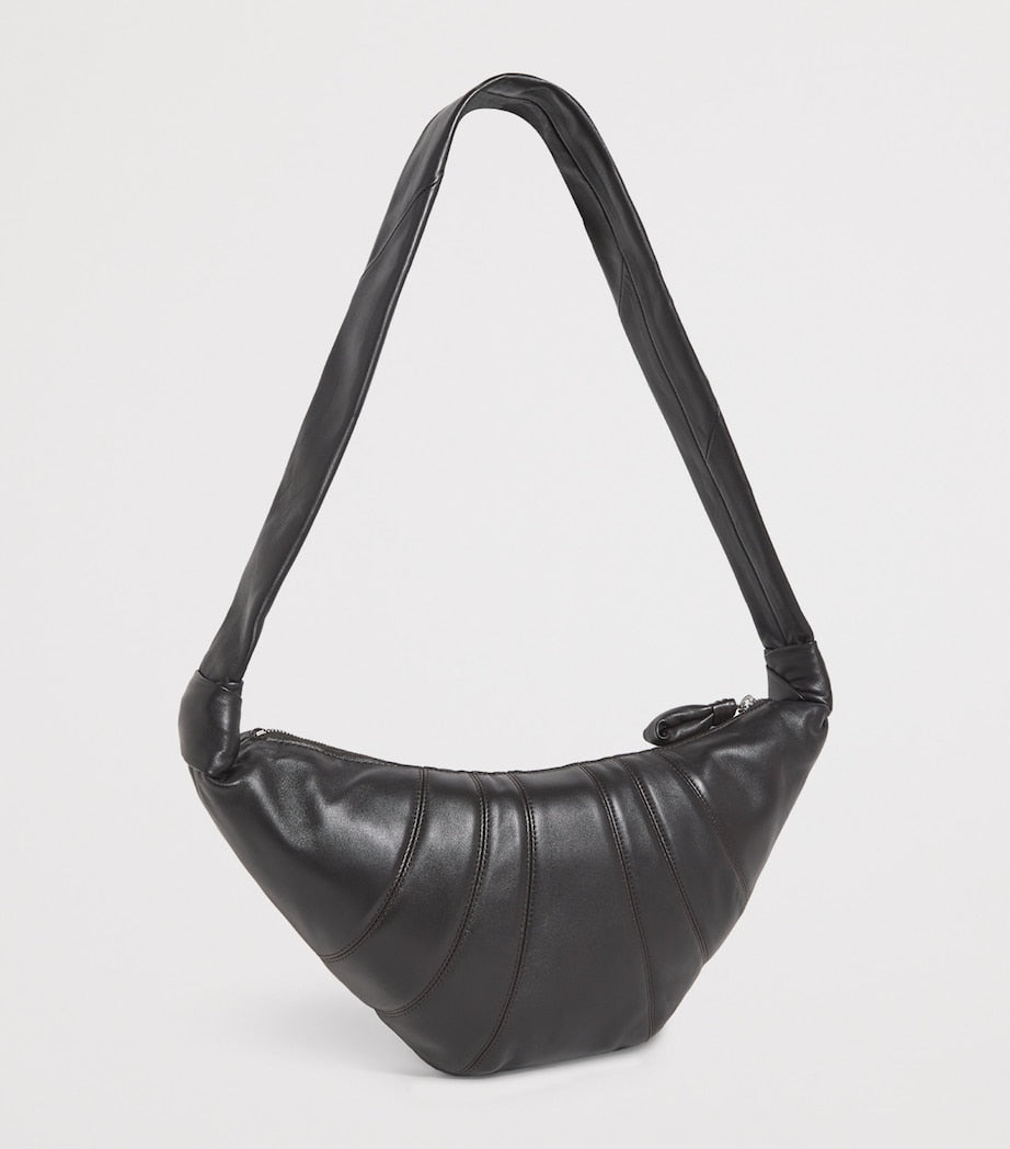 Medium Grained Leather Croissant Shoulder Bag DARK CHOCOLATE BR490