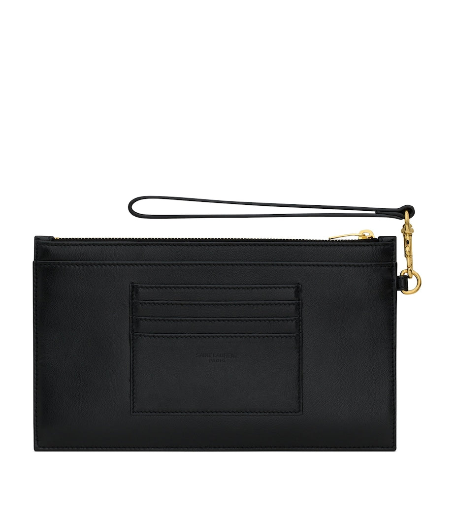 Saint Laurent Black Large Cassandre Matelassé Pouch