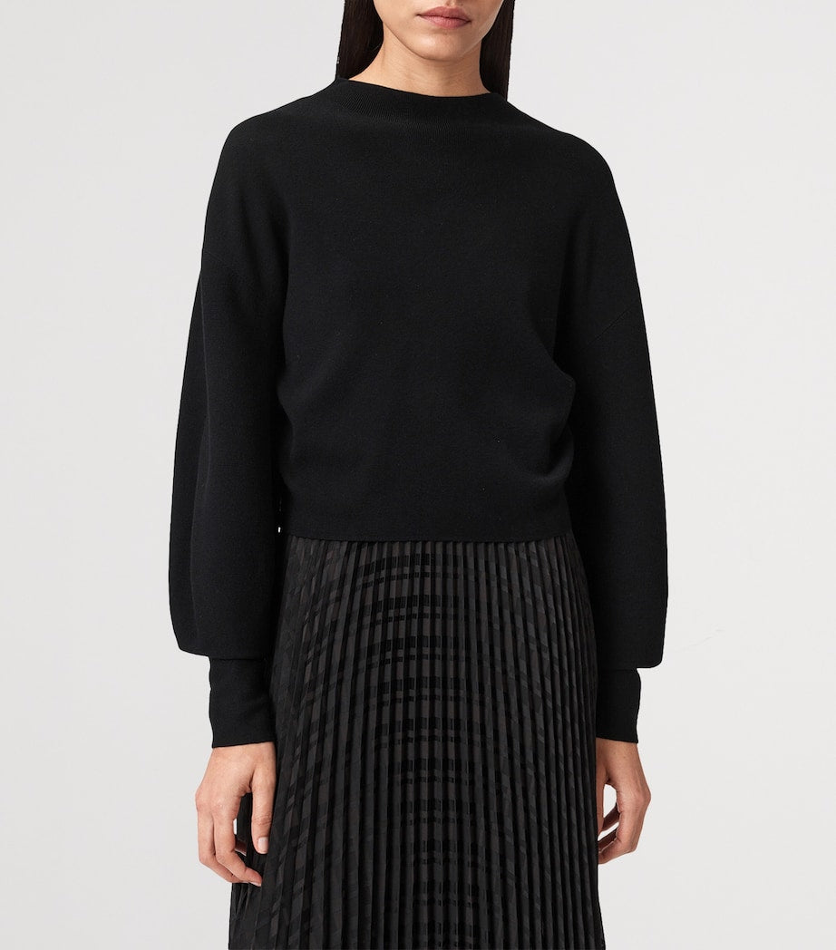 AllSaints Black Pleated Sinead Sweater Dress