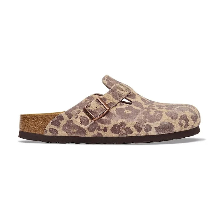 Birkenstock kadın süet sabo terlik Boston Suede Leather Leopard