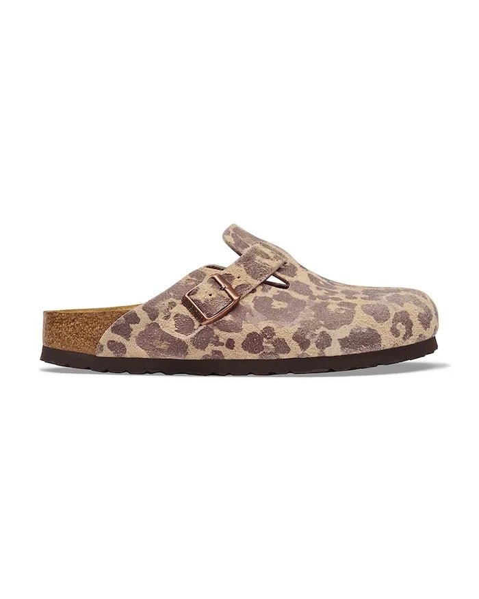 Birkenstock kadın süet sabo terlik Boston Suede Leather Leopard