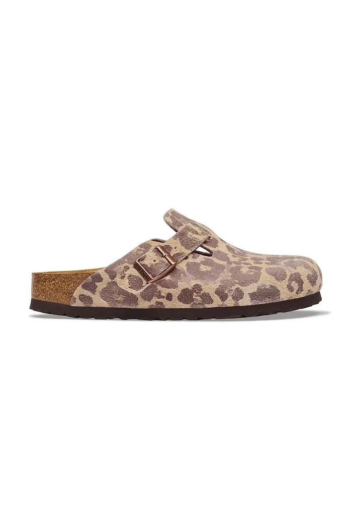 Birkenstock kadın süet sabo terlik Boston Suede Leather Leopard