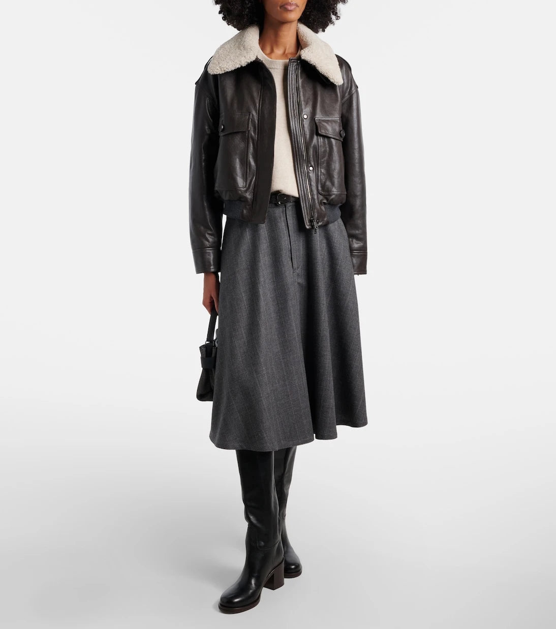 Brunello Cucinelli - Shearling-trimmed leather bomber jacket
