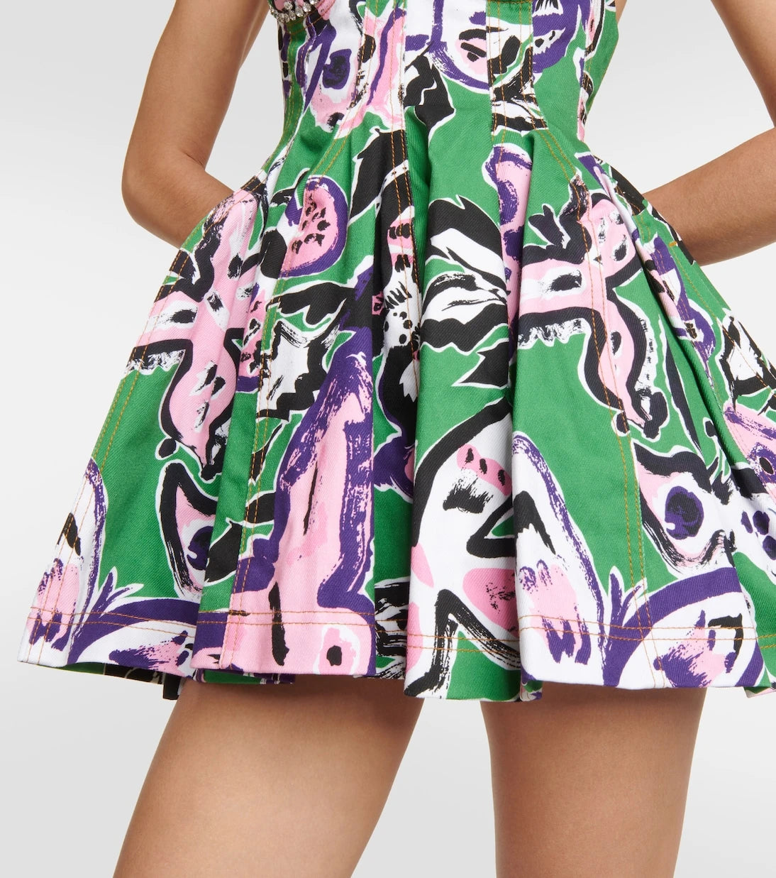 Area - Embellished printed denim minidress
