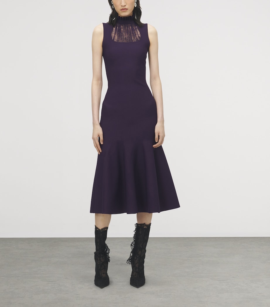 McQueen Purple Fringe-Detail Midi Dress