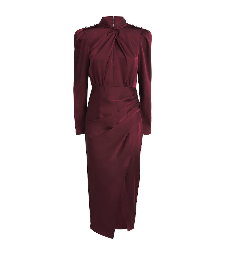 Self-Portrait Red Satin Draped Midi Dress