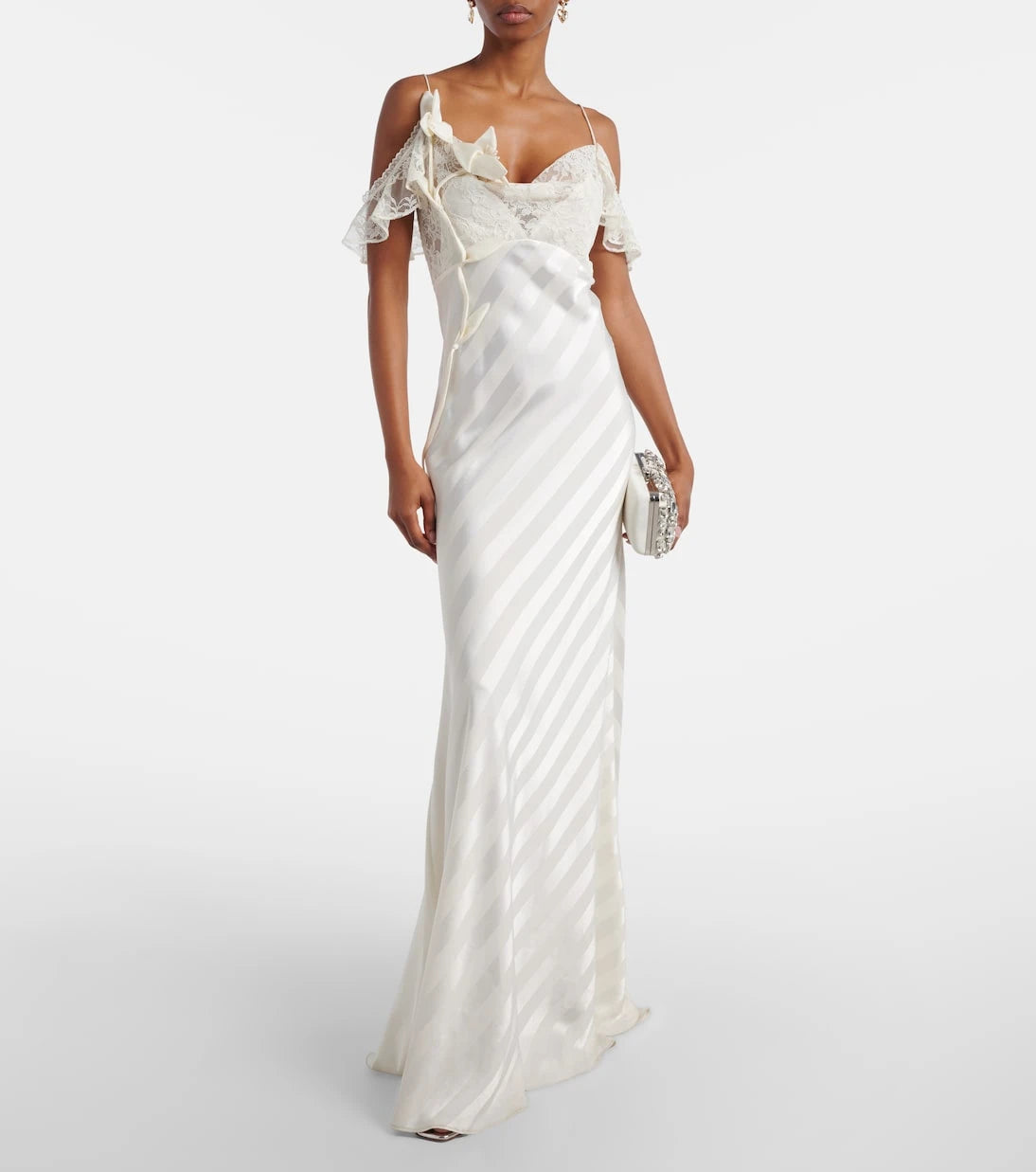 Self-Portrait - Lace-trimmed satin gown