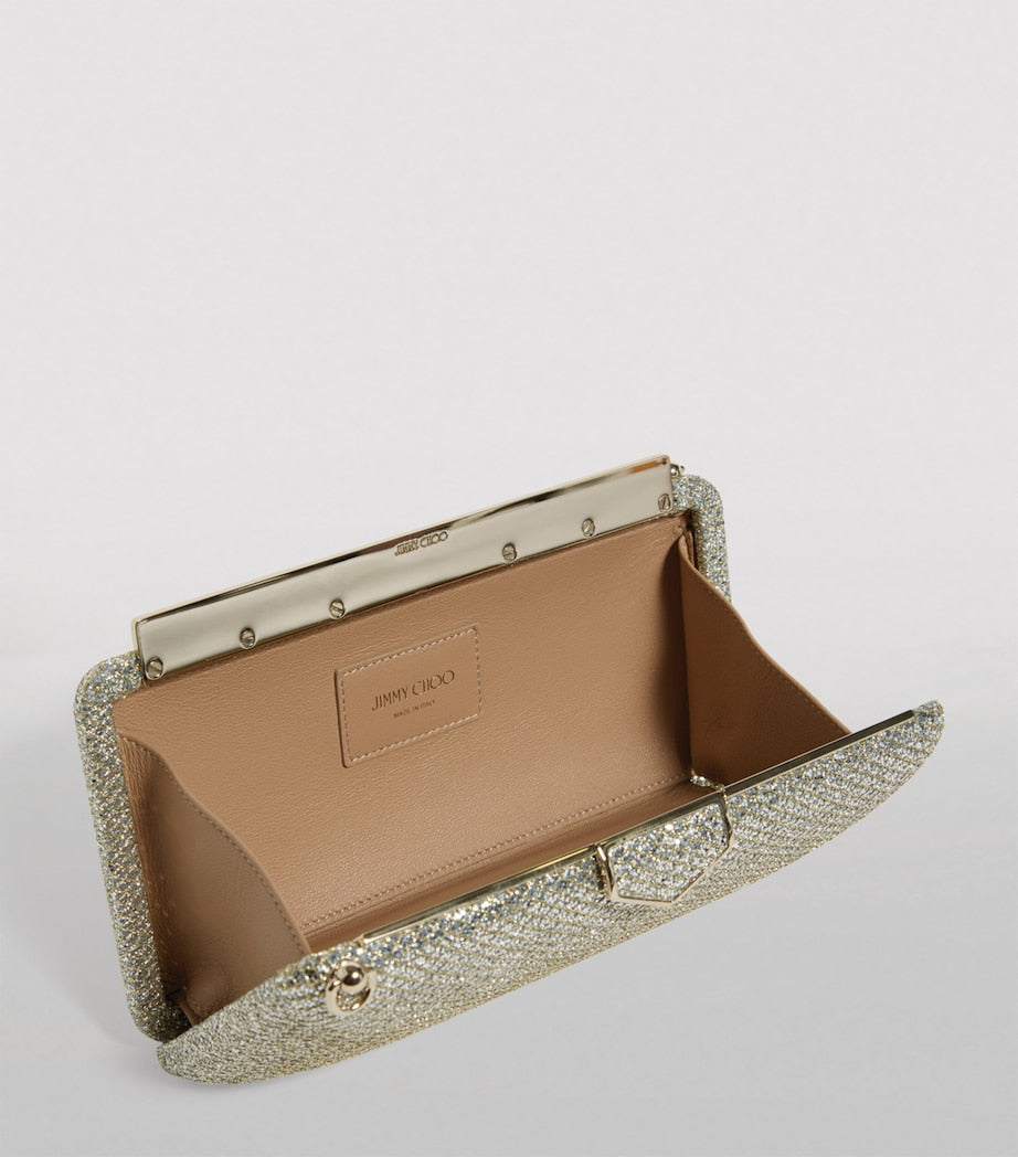 Jimmy Choo Neutral Ellipse Glitter Clutch Bag