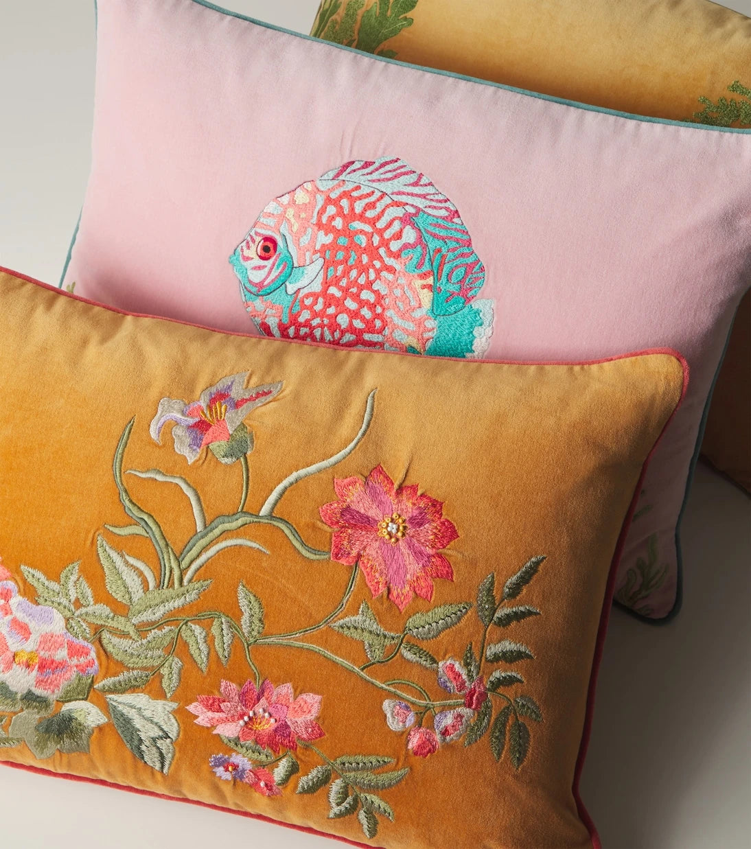 Les-Ottomans - Embroidered cotton velvet cushion