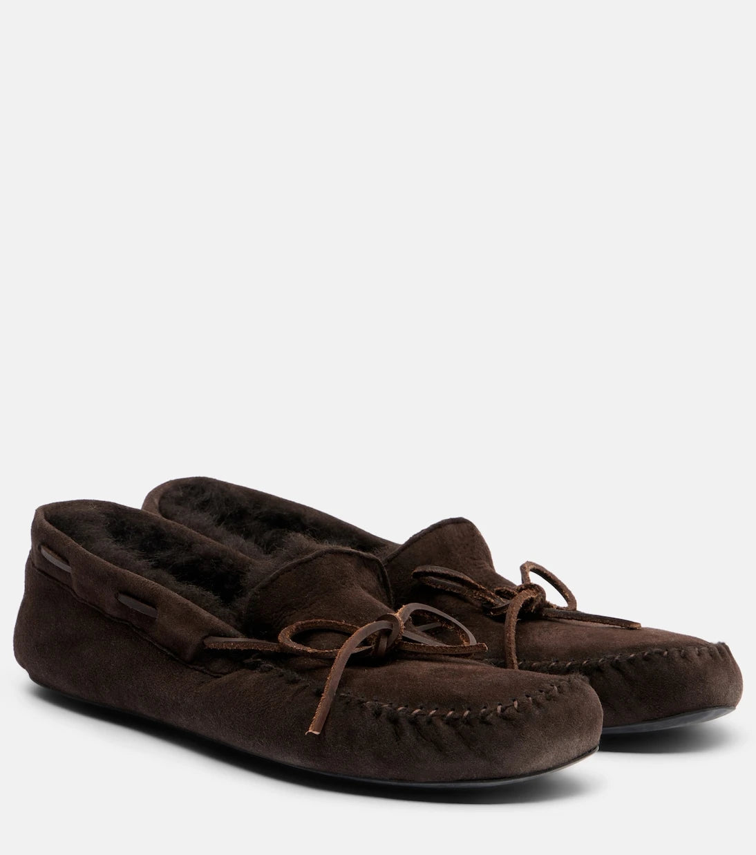 The Row - Lucca shearling-trimmed suede boat shoes
