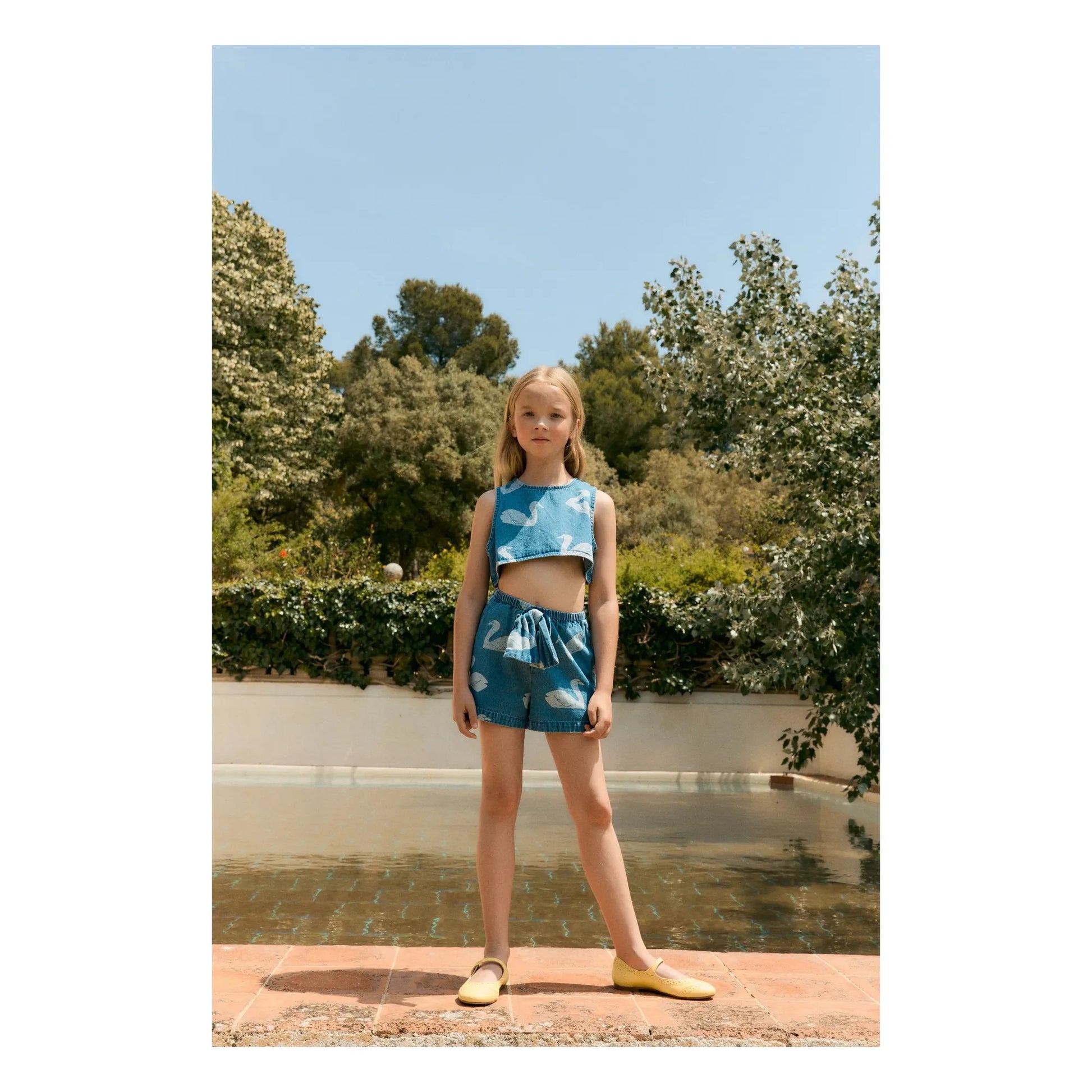 Tinycottons - Denim Short Swans | Blue