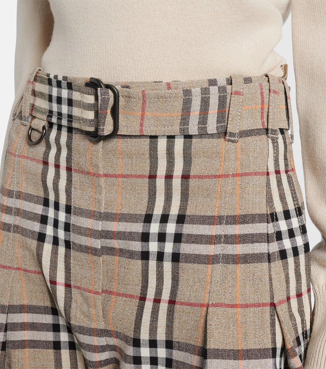 Burberry - بنطال بربري بقصة أرجل واسعة مزين بمربعات وشريط للخصر