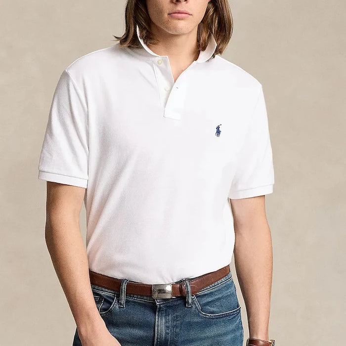 Памучна тениска с яка Polo Ralph Lauren BASIC MESH