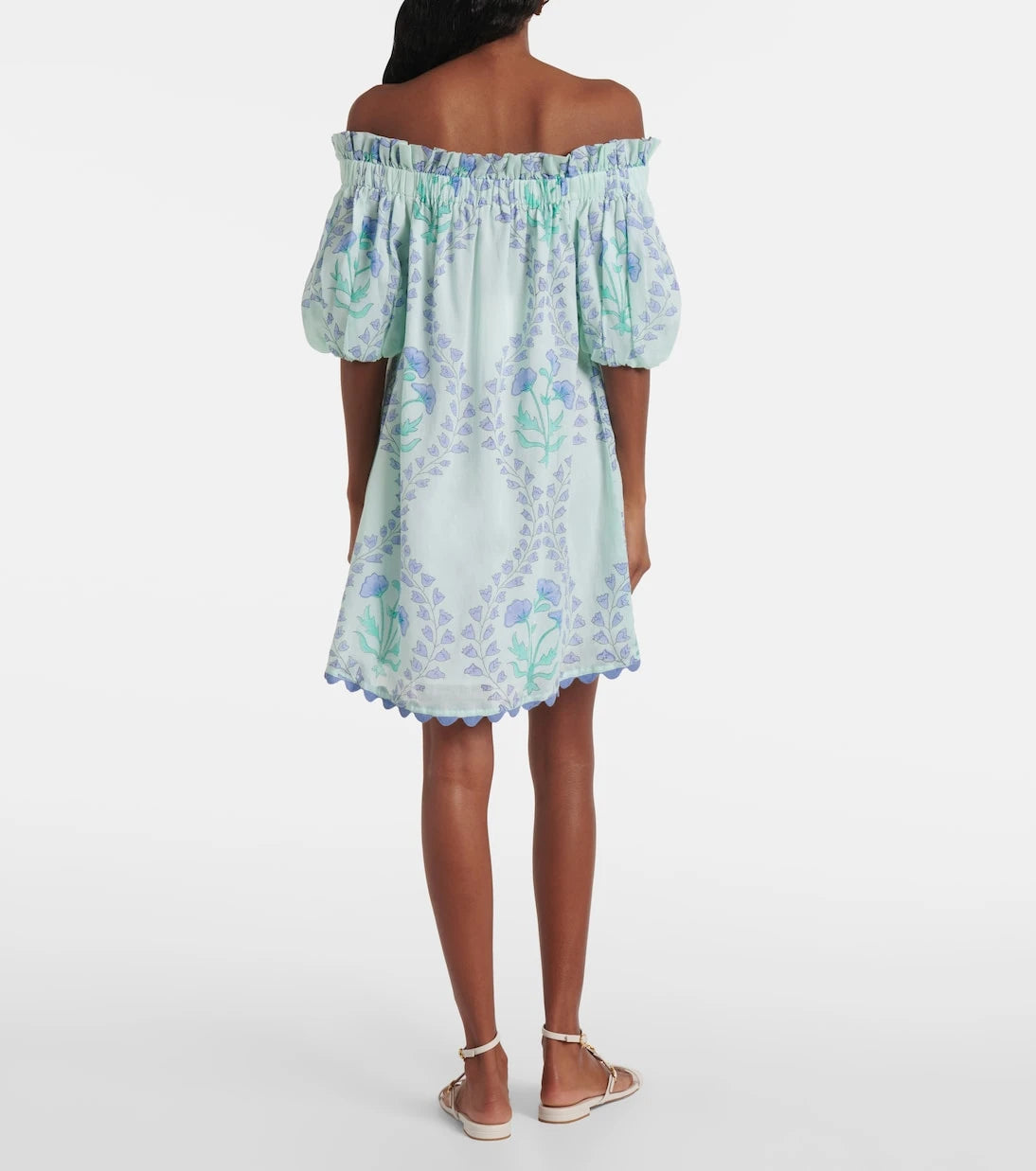 Juliet Dunn - Printed off-shoulder cotton minidress