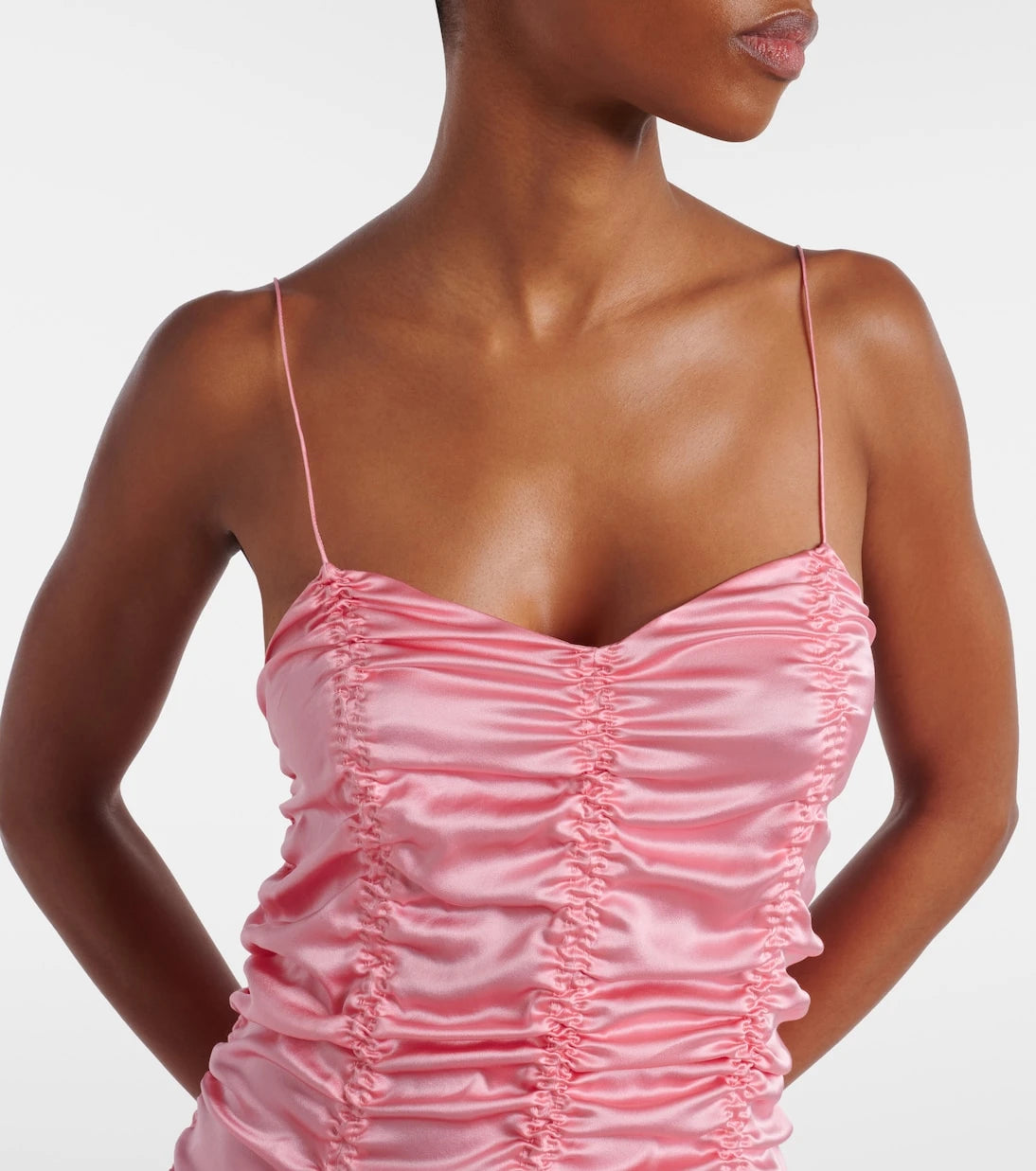Khaite - Raina ruched silk satin midi dress
