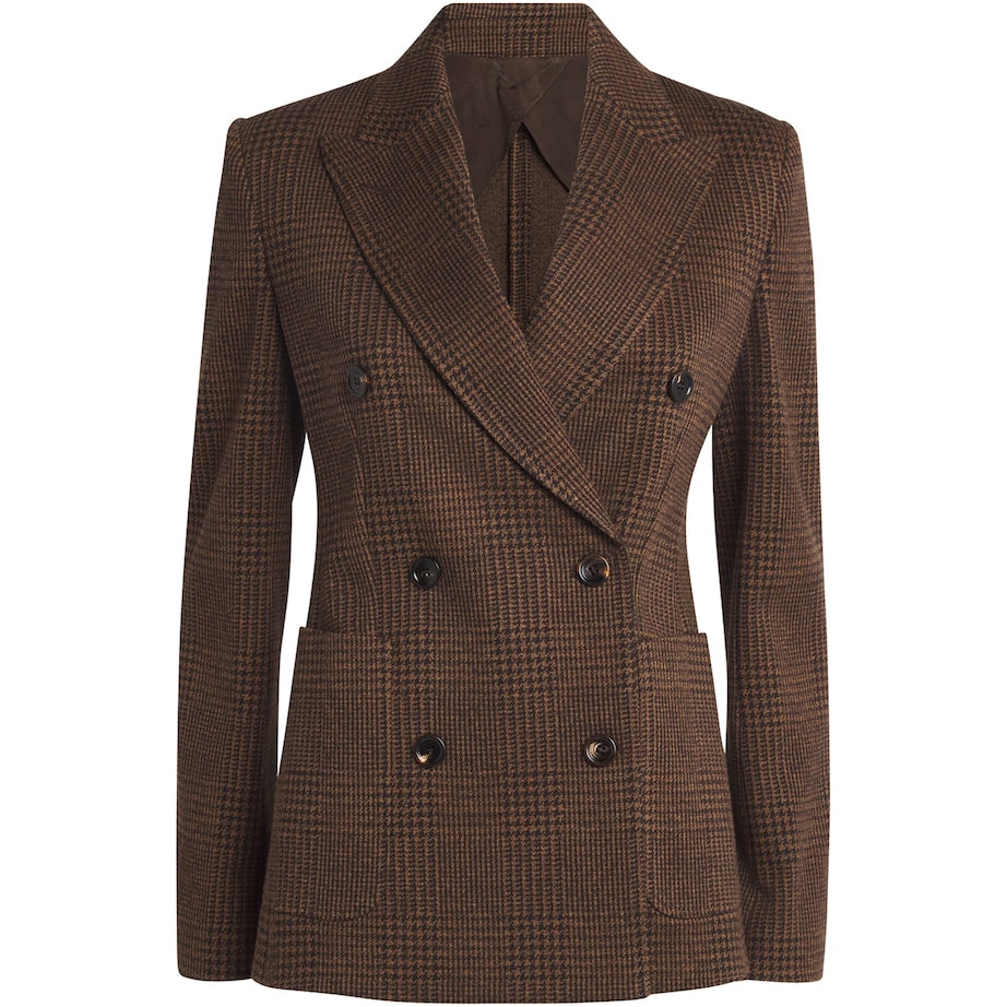 Max Mara Brown Cotton-Blend Houndstooth Blazer