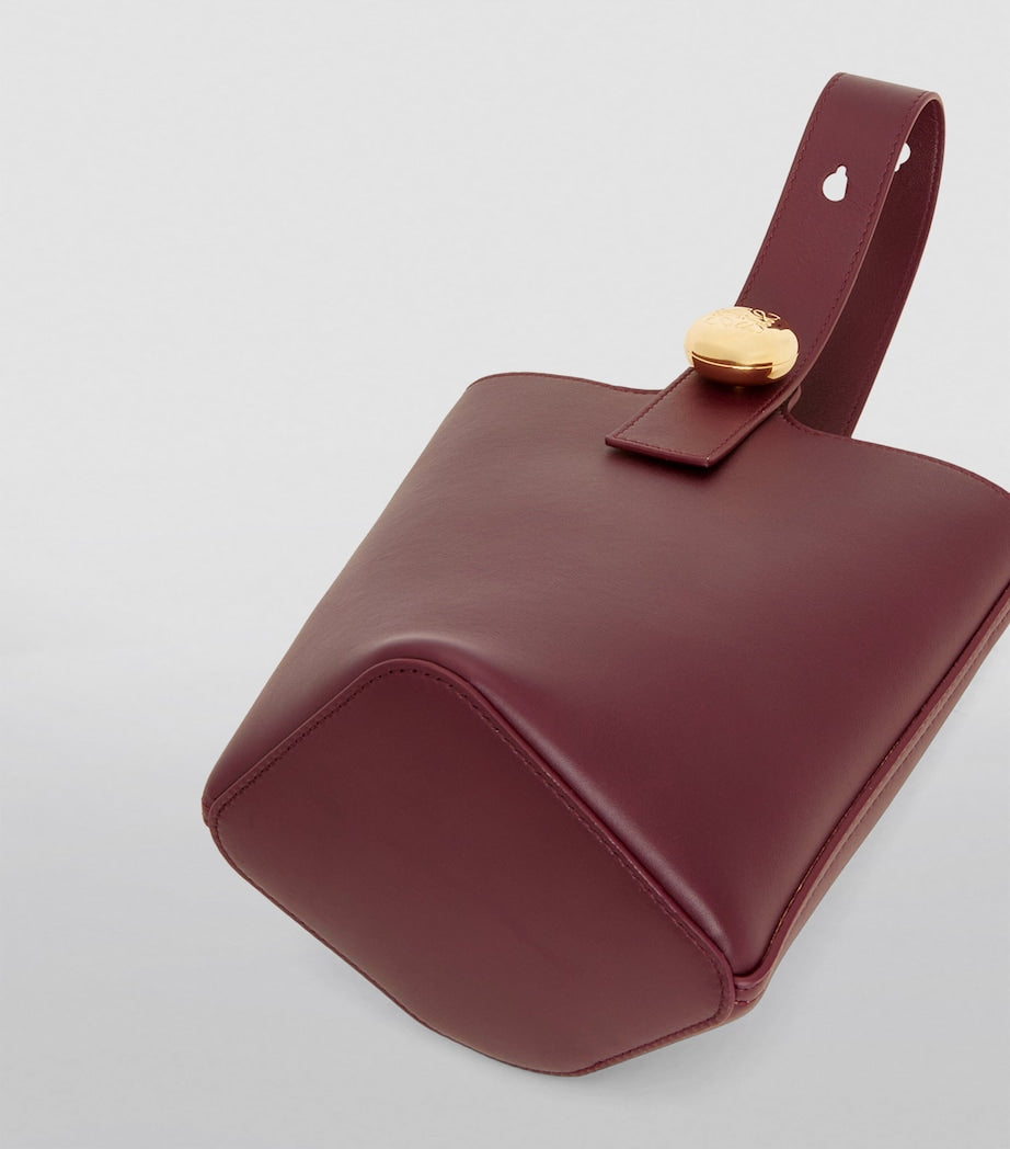 LOEWE Burgundy Mini Leather Pebble Bucket Bag