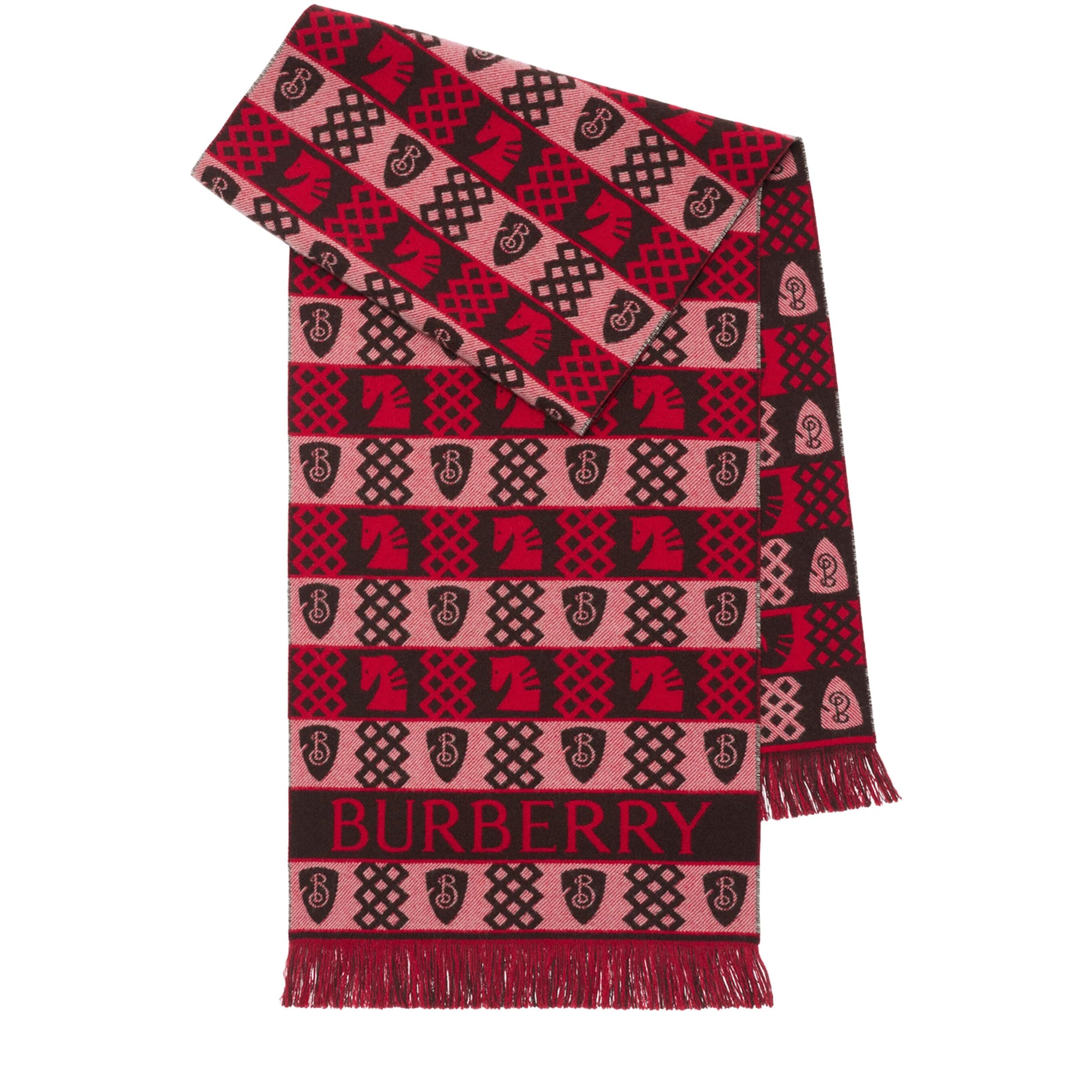Red Wool Fair Isle Chess Scarf